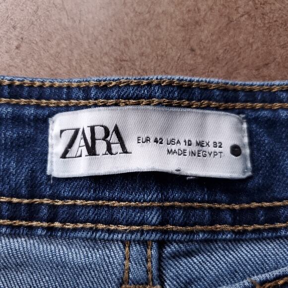 Zara Jeans Women 10 Medium Blue Wide Leg Frayed Hem Retro 70s Casual Skater - Picture 6 of 11